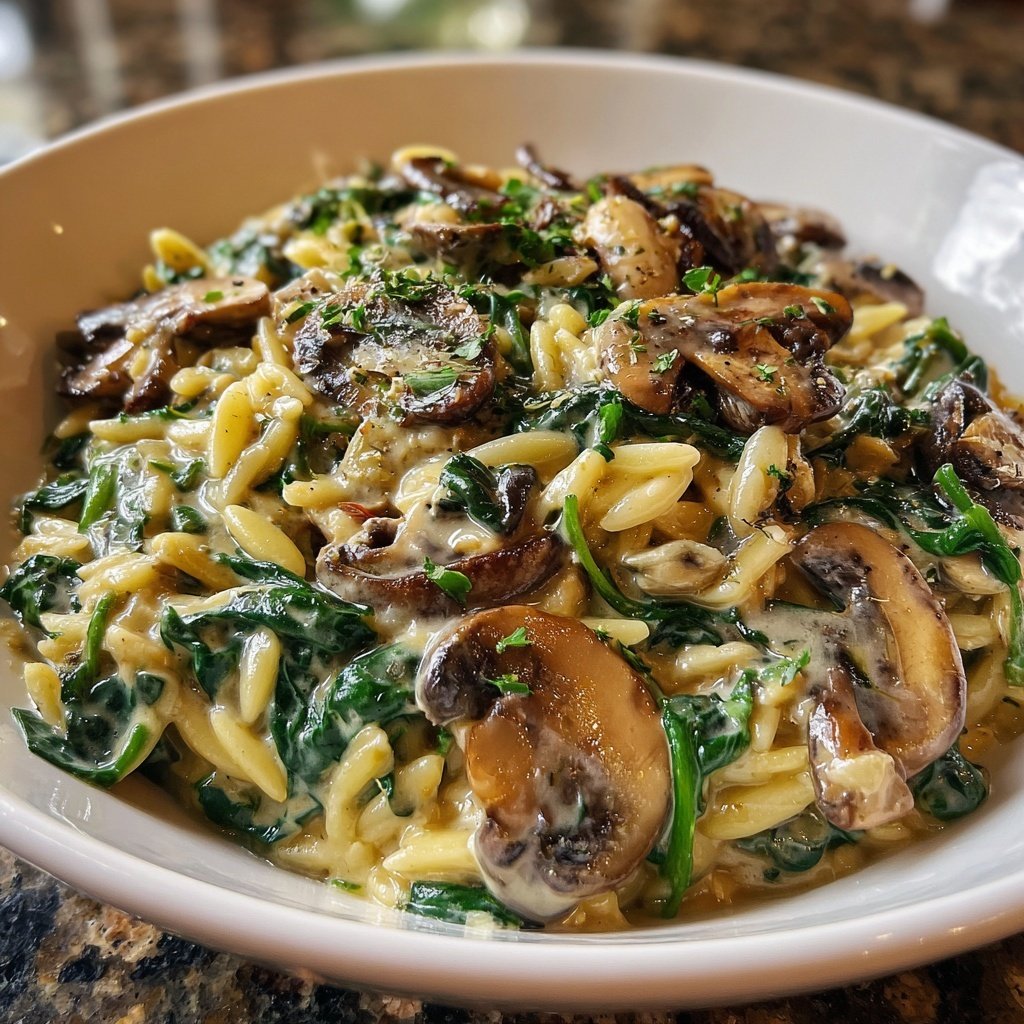 Romantic Creamy Spinach Mushroom Orzo
