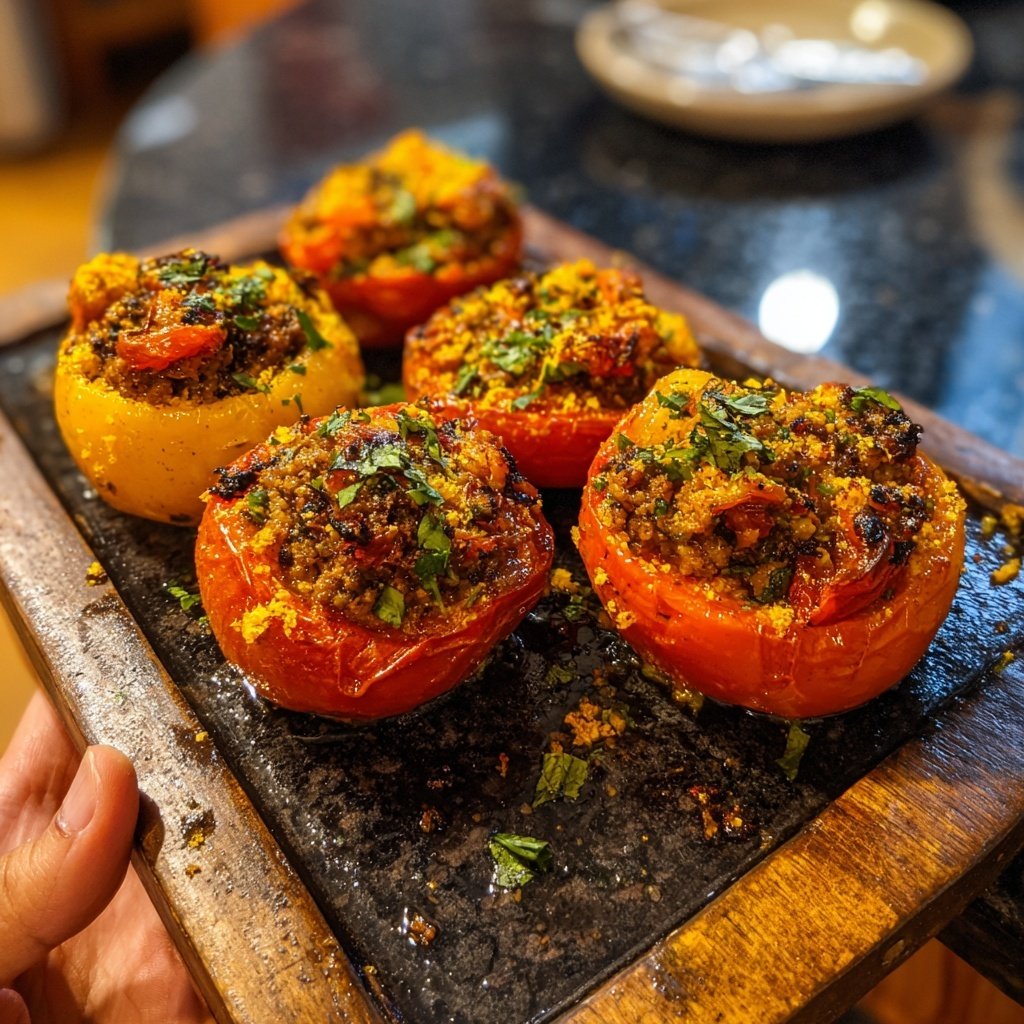 Ground Beef And Rice Stuffed Tomatoes