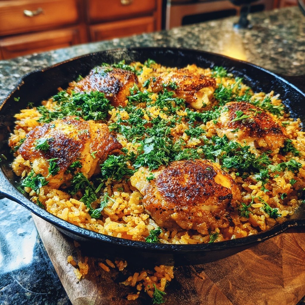 Lemon Garlic Chicken Rice Skillet