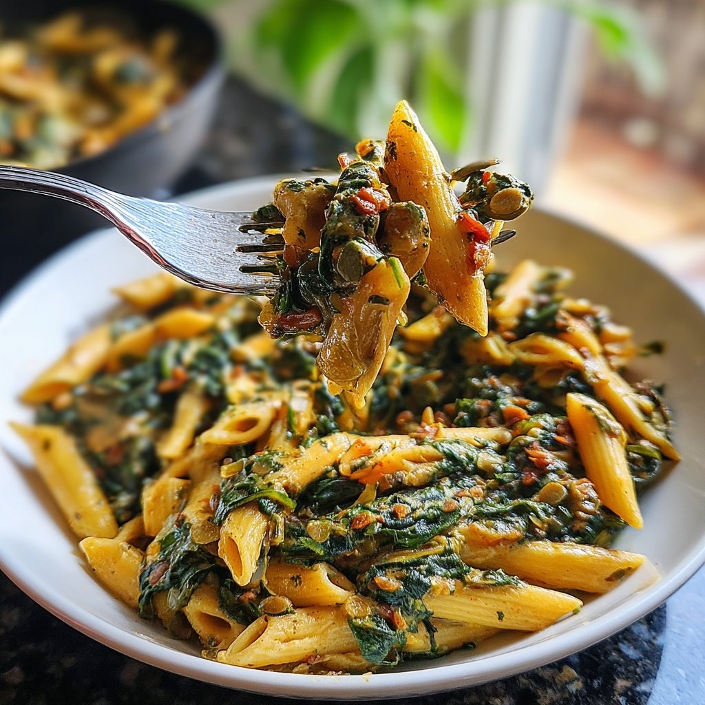 Creamy Spinach Lentil Pasta
